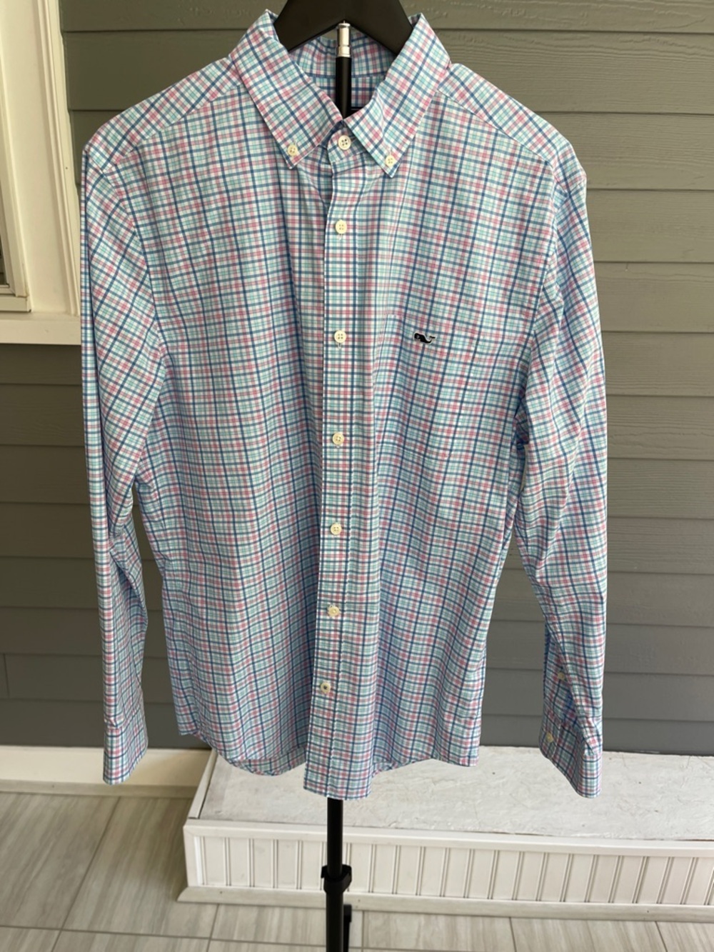 Vineyard Vines Light Blue & Pink Plaid Button-Down Shirt Size M
